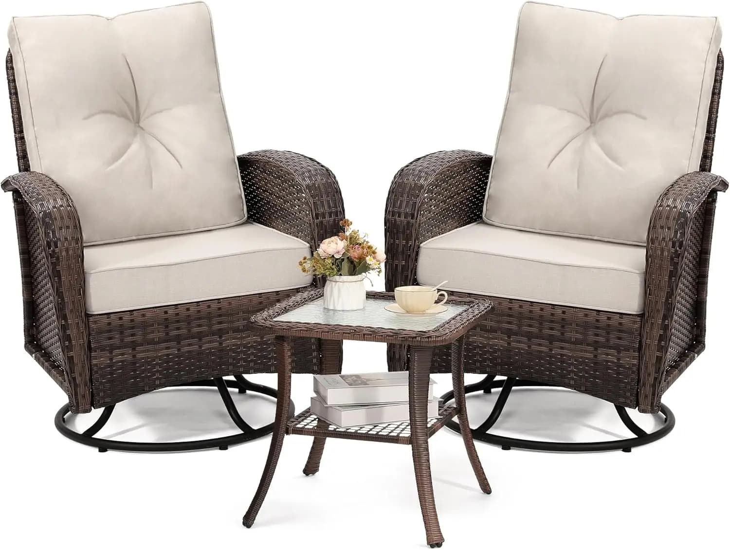 Set of Outdoor Shower Chairs with Table, Washable Pads, Ideal for Veranda, Balcony, Terrace