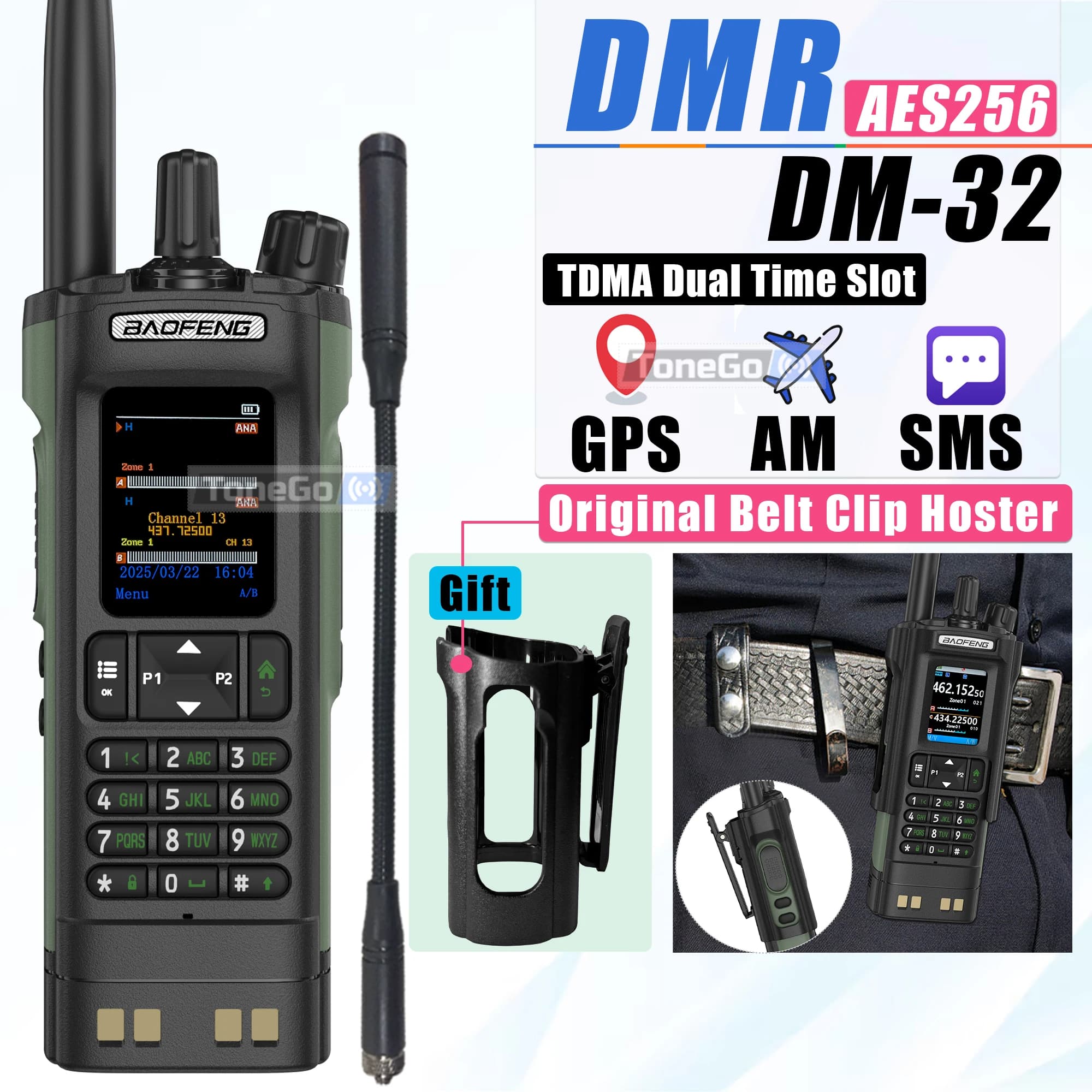 BAOFENG DM-32 DMR Walkie Talkie digitale con clip da cintura Dual Mode Analogico Dual Time Slot AES256 Air Band GPS APRS DM 32 Ham Radio
