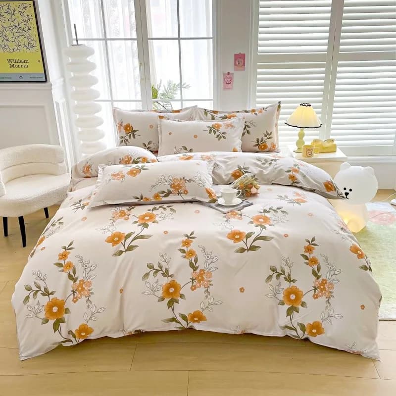 Set di Biancheria da Letto Floreale Giallo 4 Pezzi, Lenzuola Morbide e Traspiranti con Copripiumino, Federe e Lenzuolo, Misure Full/Queen/King
