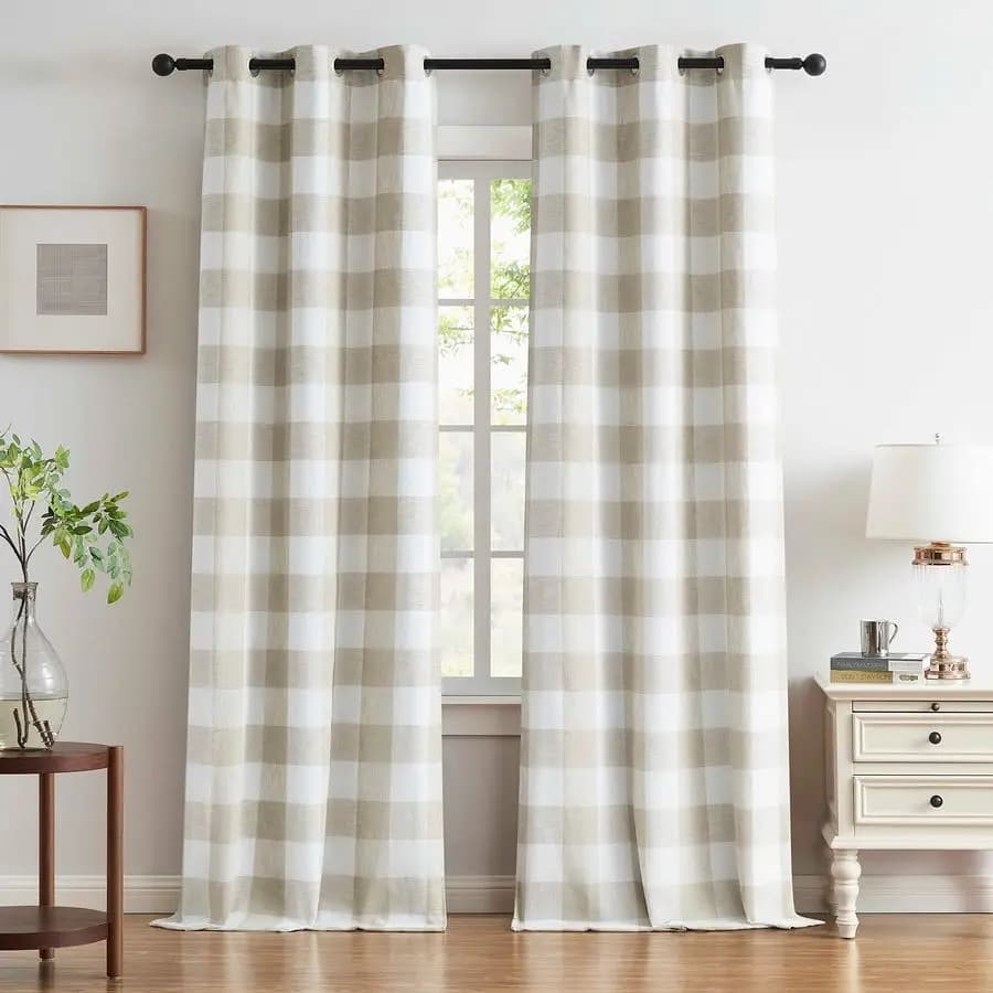 84 Inch Black Square Curtains, Chest Eyelets Panels Rustic Style, Geometric Curtains to Energy Saving and Fonoabsorbent