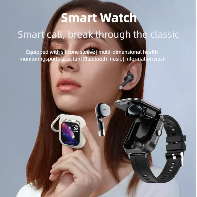 Smartwatch for men woman 2.01HD Touchsreen TWS headset Bluetooth wireless health monitor fitness tracker call Bluetooth music