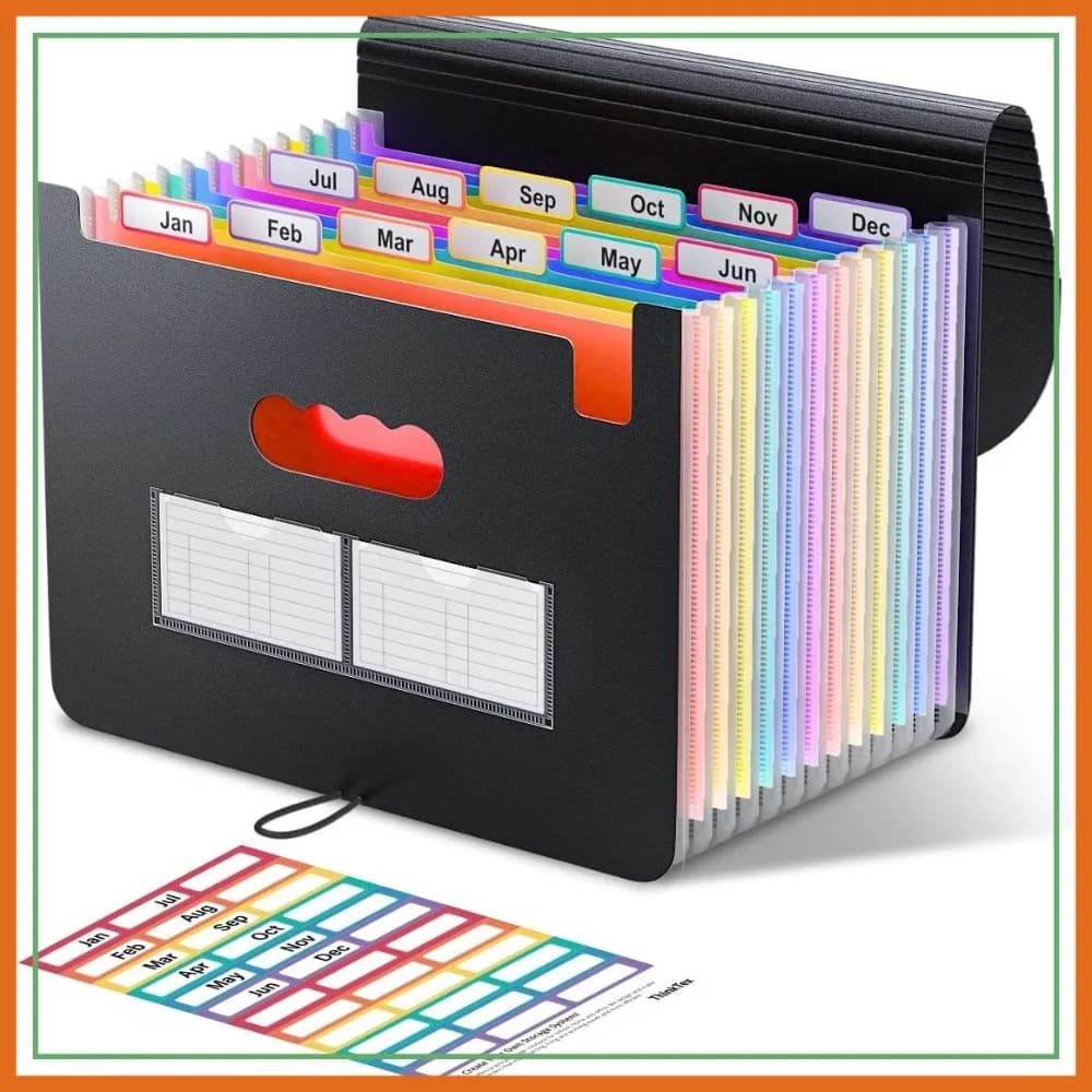 Cartella Portadocumenti Espandibile a 12 Tasche, Organizzatore a Fisarmonica Formato Letter/A4 per Ricevute, Fatture, Tasse, Scuola, Ufficio, Casa - Nero