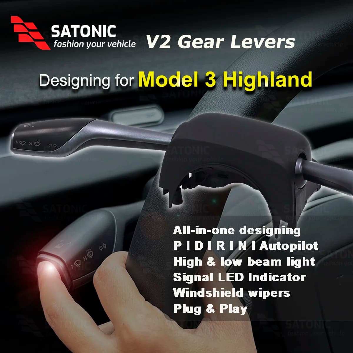 Leva del cambio SATONIC V2.0 con indicatore di direzione per Tesla Model 3 Highland 2024 D R P Drive AP, Plug & Play