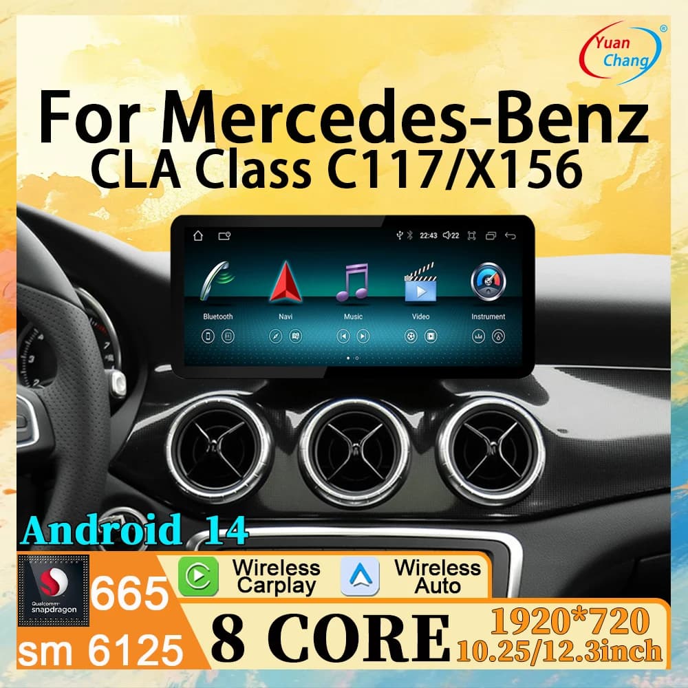 YuanChang Wireless Carplay Android Auto 10.25/12.3" Video per auto per Mercedes-Benz Classe CLA C117/X156