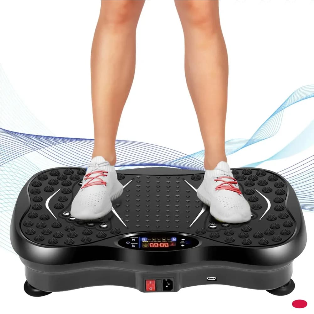 Machine with vibrating plate, 99 speed levels and Bluetooth speaker, with resistance bands Body workout Burning fat Weight loss and modeling