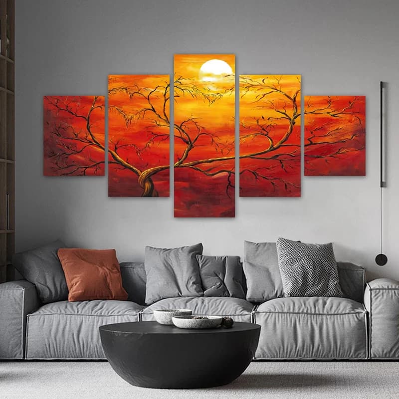 5 panels tree moon flower poster and prints landscape Canavs painting decorations for home wall art pictures for living room without frame
