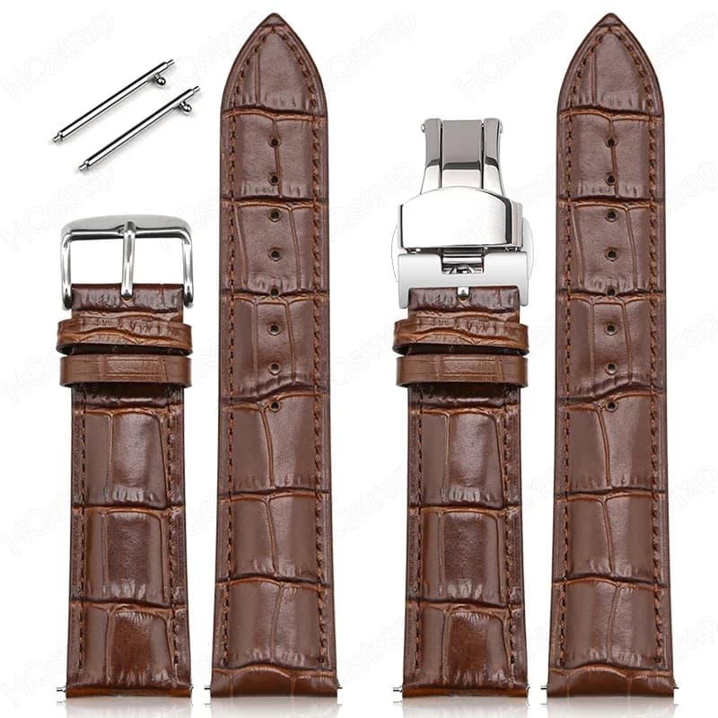 Quick Release Cowhide Watch Strap 20mm 22mm 18 Bamboo Knot Pattern Band Universal Butterfly Buckle Bracelet Women Men Wristband