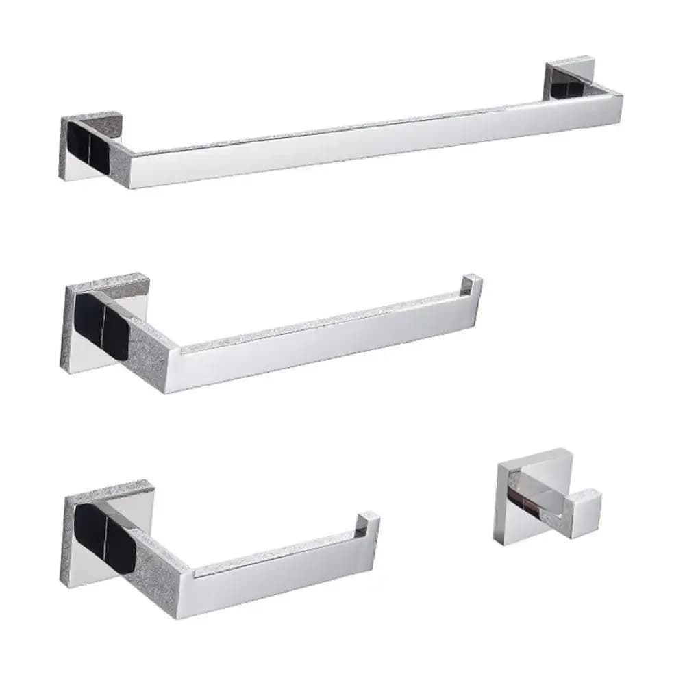Set di Accessori Bagno Cromati 4 Pezzi: Portasciugamani, Gancio per Accappatoio, Mensola, Porta Carta Igienica e Porta Spazzolino, Personalizzabile