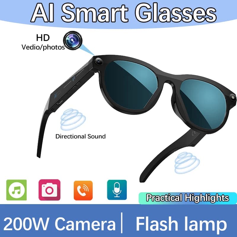 200 W smart 2025 glasses with AI camera for voice calls and translation Sunglasses for high definition photo video recording
