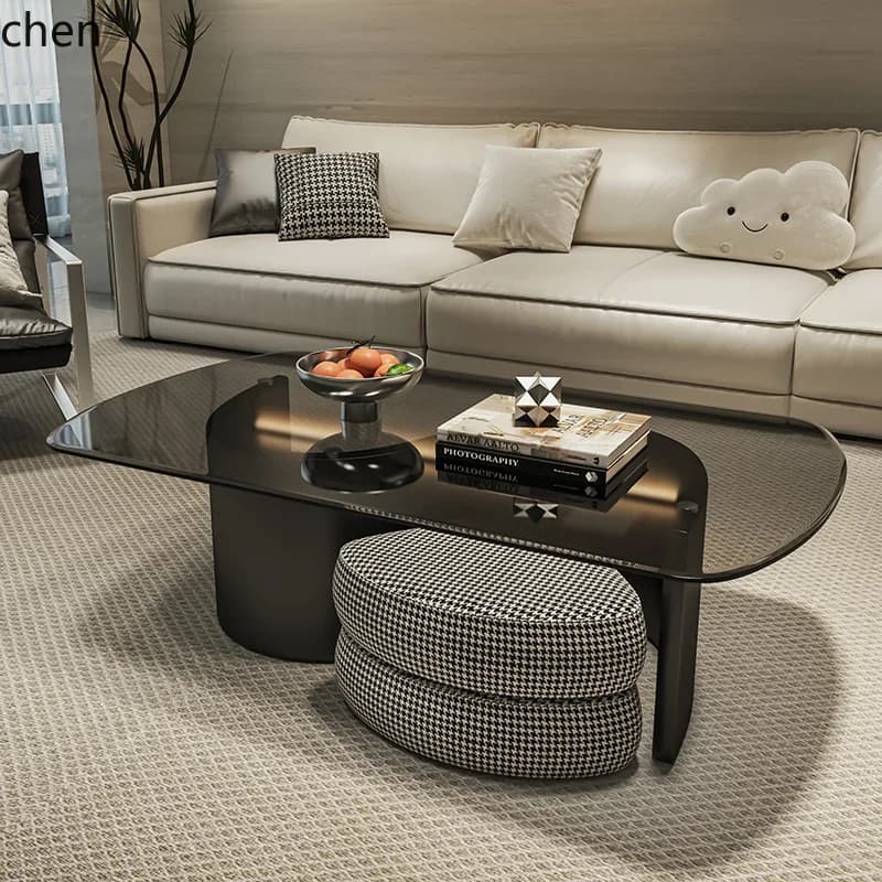 H5.26 advanced creative glass coffee table light luxury minimalist tea table living room home modern simple small apartment