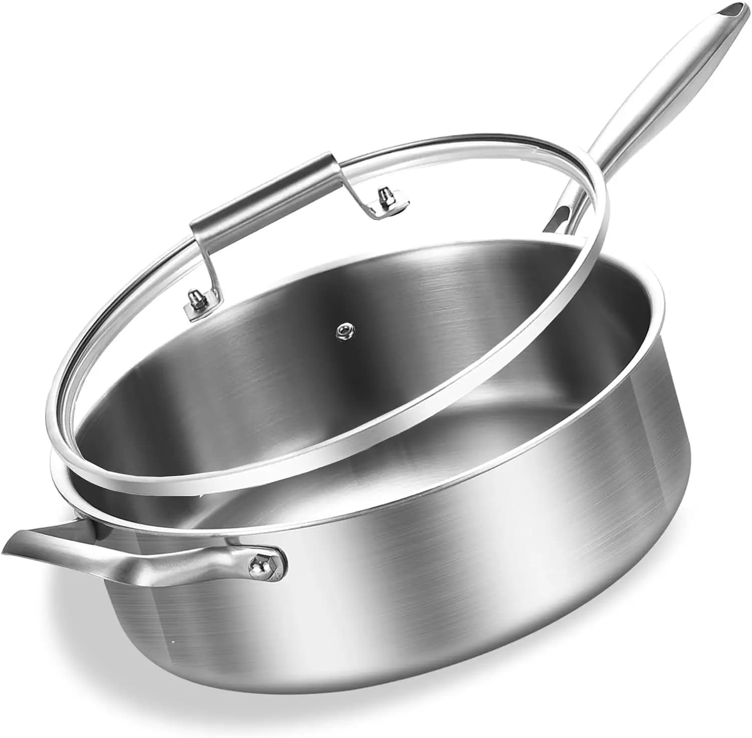 Tri-Ply Stainless Steel Saute Pan 8 QT, Deep Frying Pan, Induction Compatible, Oven & Dishwasher Safe