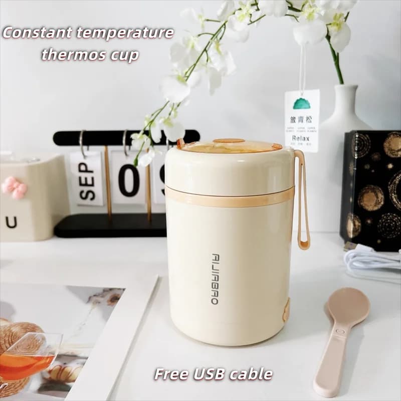 Tazza per Colazione USB a Temperatura Costante in Acciaio Inox 304, Tazza per Zuppa Collegabile, Isolamento di Lunga Durata Solo per Studenti
