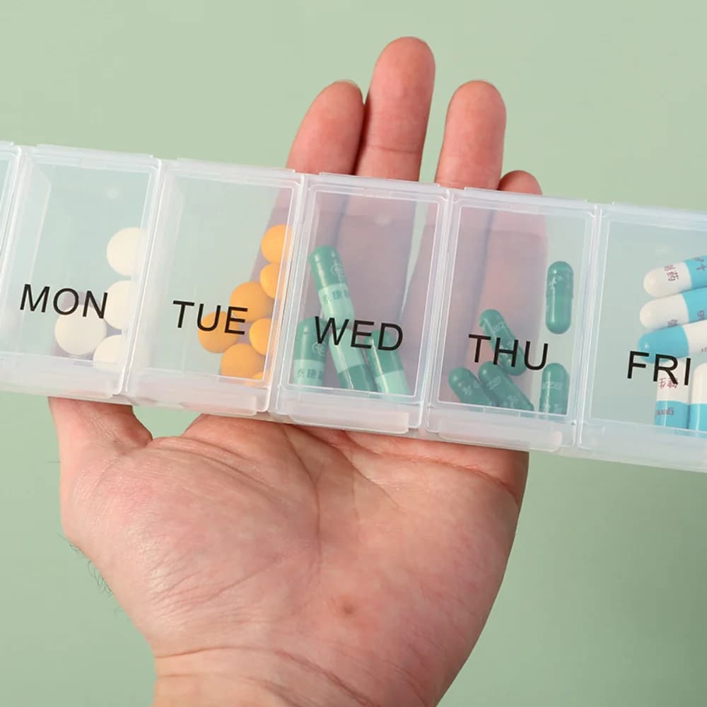 New Premium Weekly Organizer for Pills with 7 Departments, Container for Vitamins, Medicines, Supplements and Fish Oil