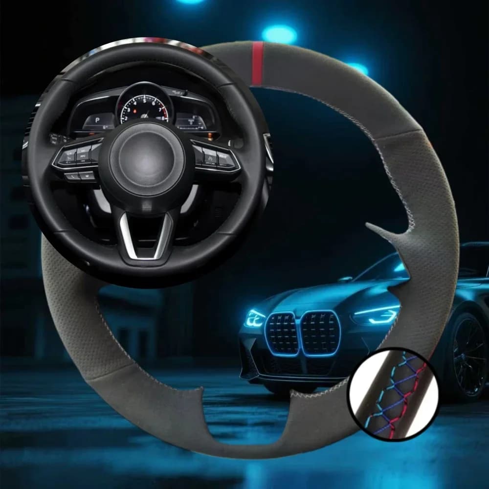 Coprivolante per auto in pelle scamosciata antiscivolo personalizzato per Mazda 3 2017 2018 Mazda 6 CX-5 2017-2020 Coprivolante cucito a mano