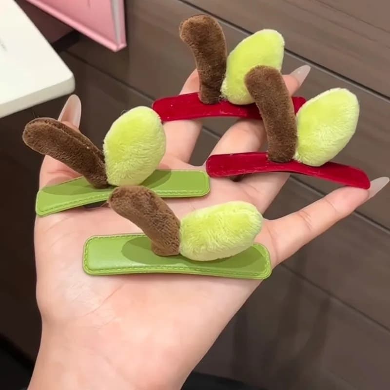 Adorable Apple Stem Design Hair Clip Lovely Fruit Themed Hair Pins Soft Fashion Hair Decor Teen Girls Backpack Matching Ornament