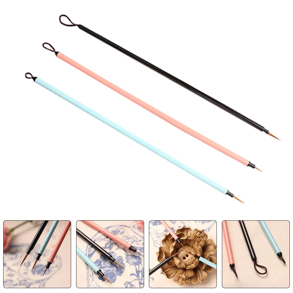 3Pcs Fine Tip Paint Brushes Chinese Painting Brushes Detail Fine Point Drawing Brush Set Watercolor Calligraphy Ink Brush