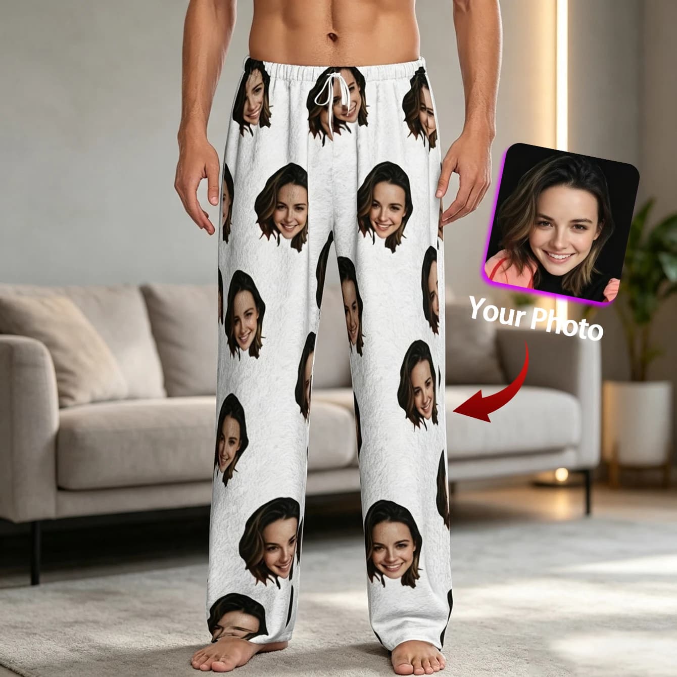 Customized Sleeping Pants with Personalized Facial Photos Long Sleeved Warm Sleeping Pants for Both Men and Women Fun Christmas