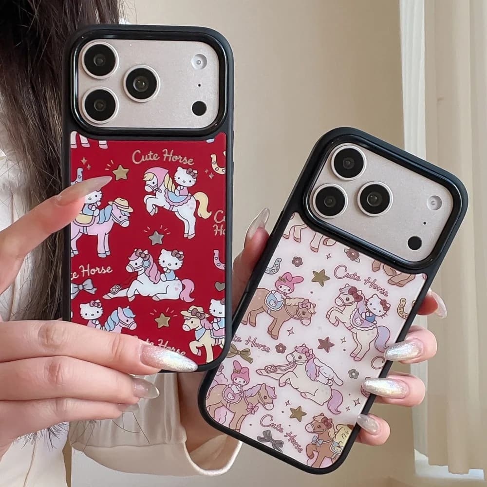 Luxury Phone Case with Pegasus and KT Cat, Golden Decoration, for iPhone 14 Pro Max 15 16 17 Pro Max, Shockproof Cover