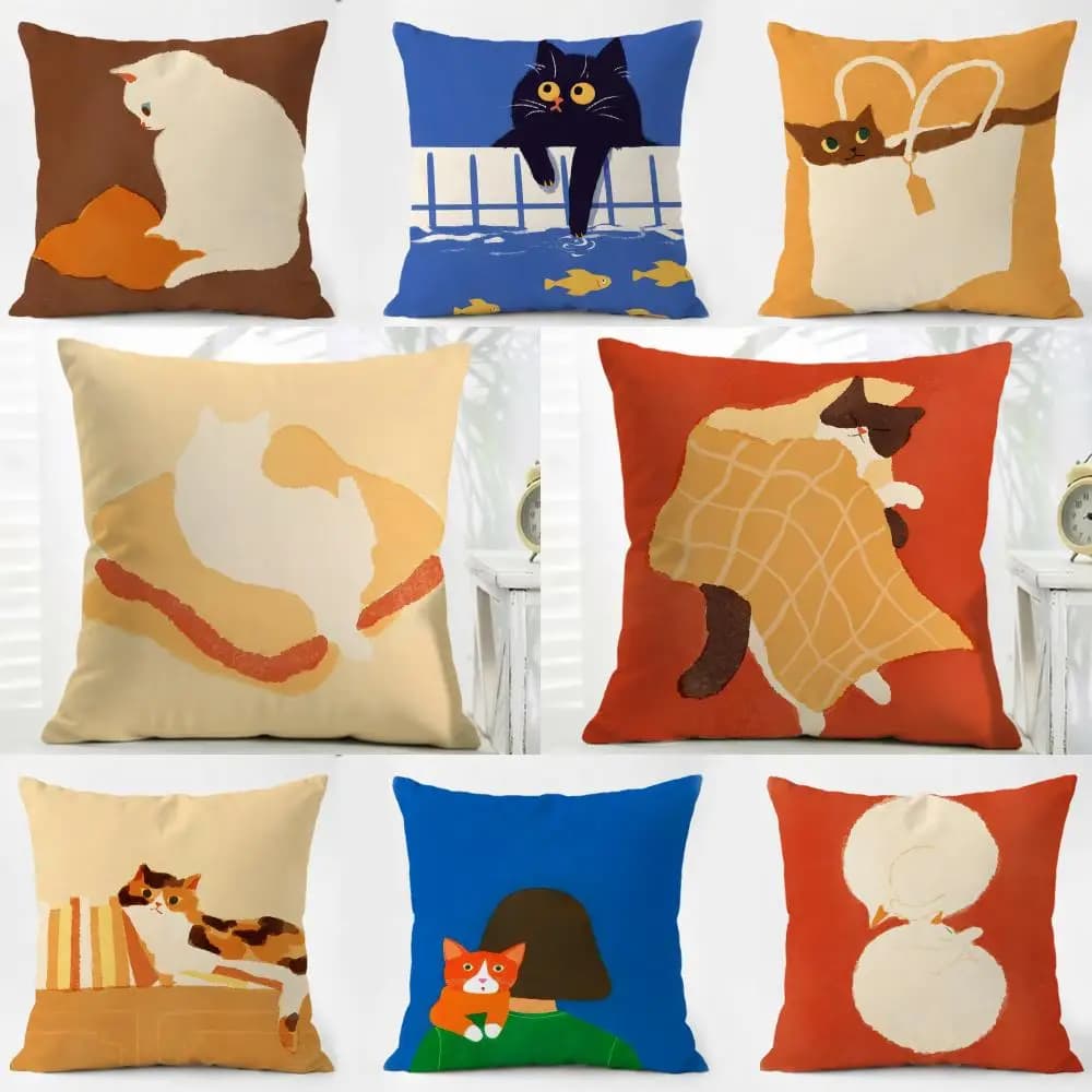 Fodera per Cuscino in Stile Animali (Gatto, Cane, Rana) Divertente e Originale, in Lino Morbido Lavabile, per Divano, Letto e Arredamento Casa