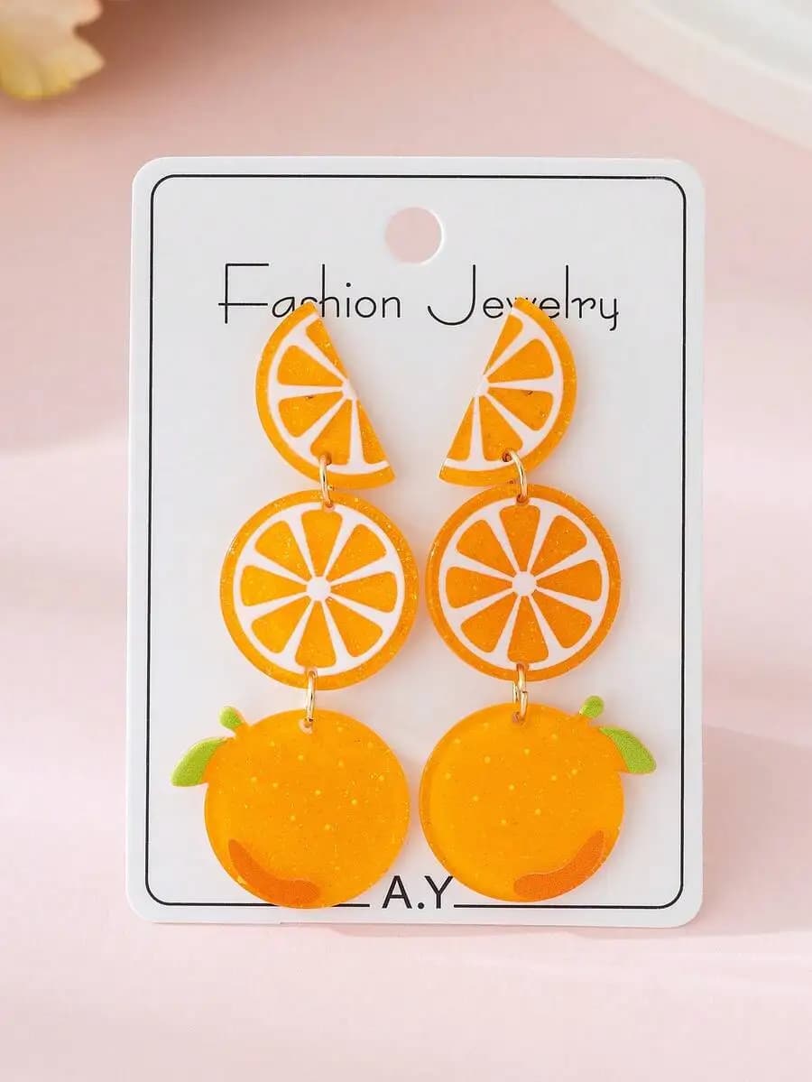 Summer Fruit Orange Slice Design Fashion Drop Earrings For Women