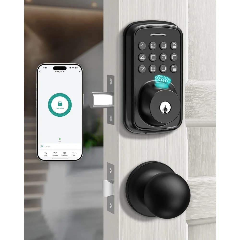 Serratura per porta d'ingresso senza chiave con set di maniglie, serratura per porta intelligente con impronta digitale, sblocco 5 in 1, serratura automatica per porta biometrica con impronta digitale L