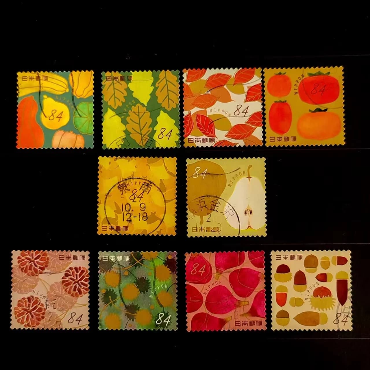 Japan Stamps Autumn Greetings Blessing Fall Harvest Fruits Complete Set Collectible Postage Stamps Material For Scrapbooking
