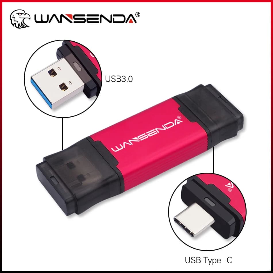 WANSENDA Chiavetta USB 2 IN 1 TIPO C e USB 3.0 Pen Drive 512 GB 256 GB 128 GB 64 GB 32 GB Chiavetta USB TYPE-C ad alta velocità