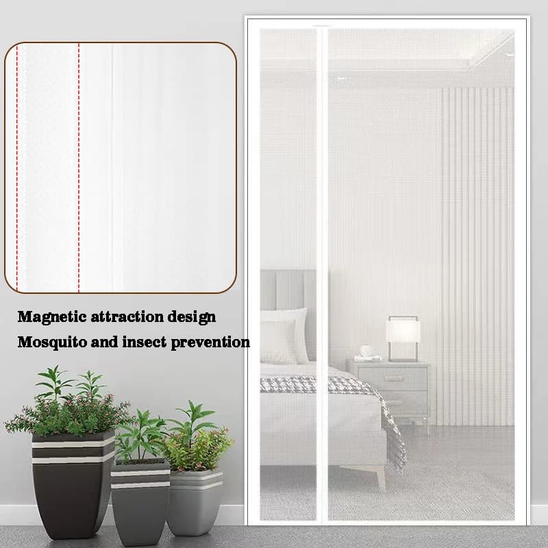 Tenda per porta a prova di zanzara con apertura laterale bianca, design ad aspirazione magnetica, antizanzare invisibile, senza installazione di perforazione