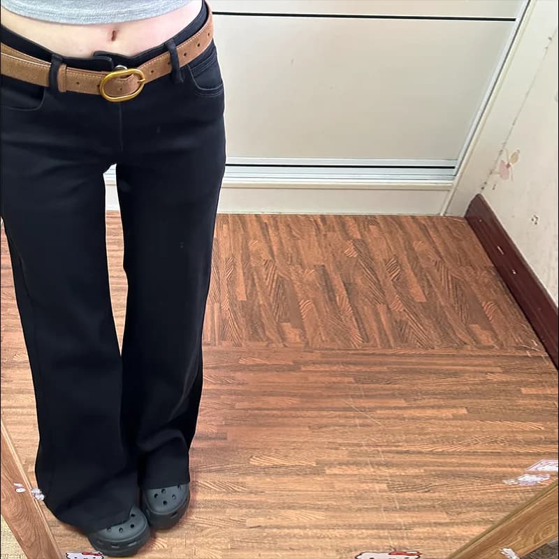 American Style Hot Girl Black Bell Bottom Jeans Women's Low Waist Draping Loose Fit Cotton Stretch Denim Autumn Wear