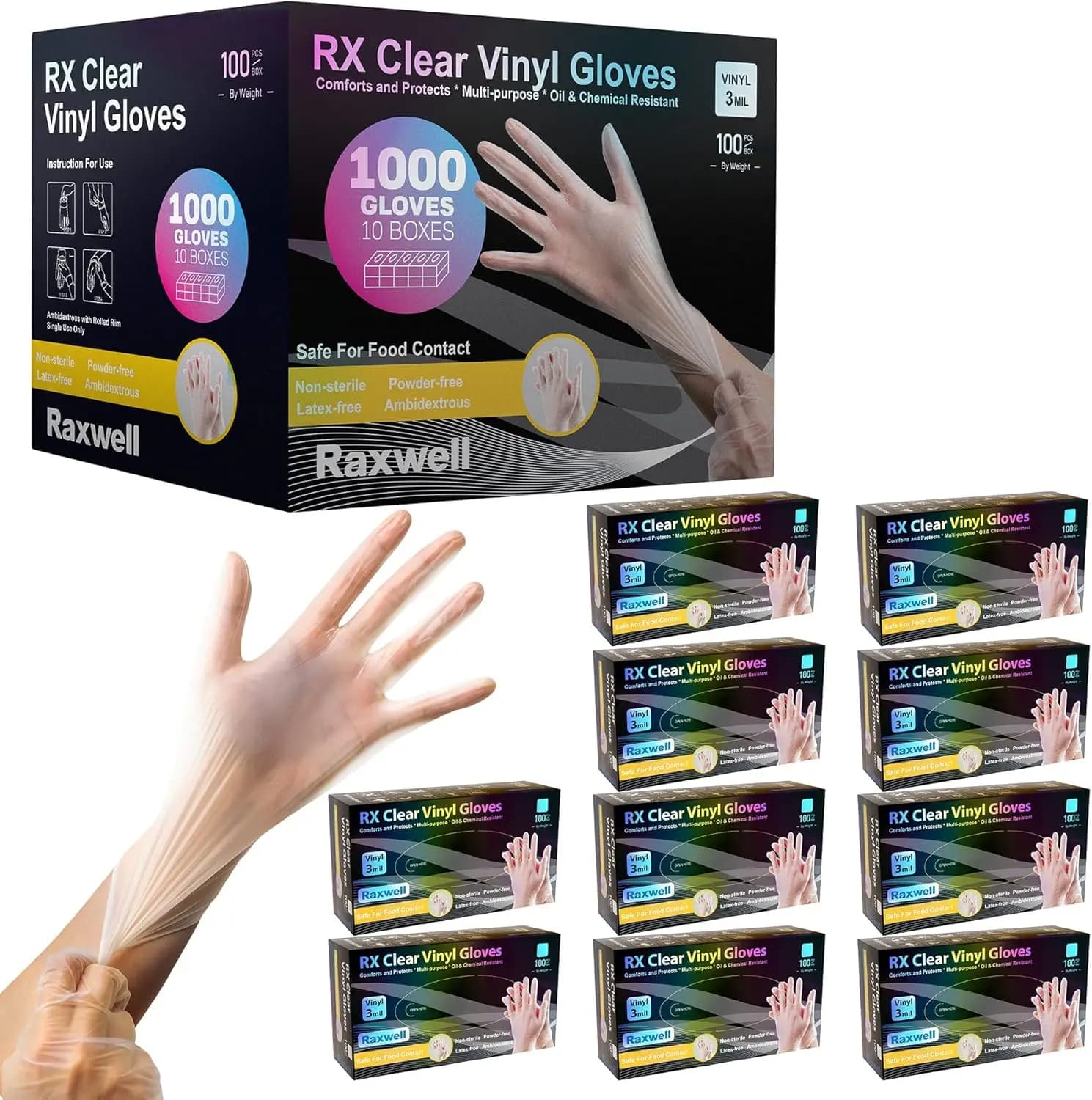 Guanti in vinile trasparente da 3 mil, senza lattice e resistenti alla puntura, resistenti agli alimenti, usa e getta per la pulizia della cucina