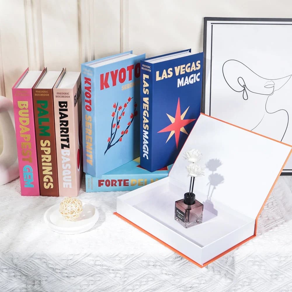 Serie di viaggi Decorazione di libri finti Tavolino da salotto Moda Scatola di immagazzinaggio di libri finti Decorazione Camera modello IBIZA CAPRI