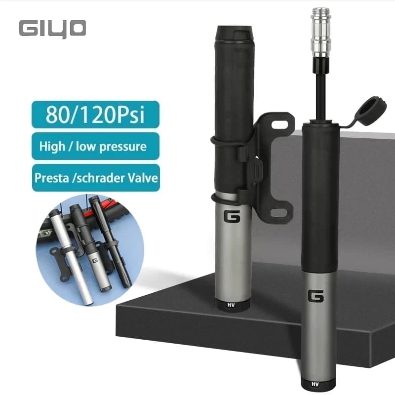 Giyo 120psi Pompa da bicicletta portatile Tubo nascosto Design Mini bici Gonfiatore per pneumatici MTB Bici da strada Schrader Presta Valvola Pompa ad aria manuale