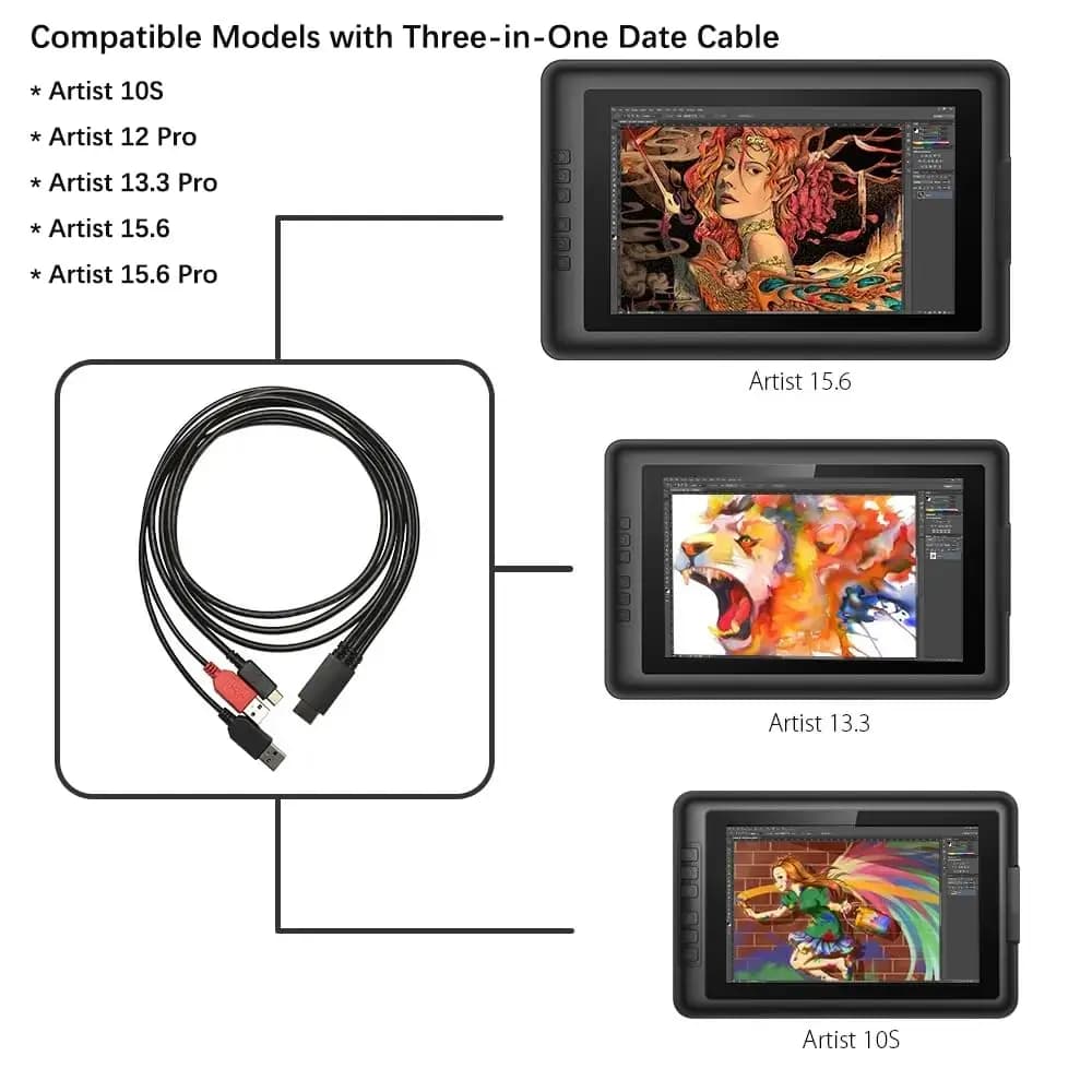 Cavo 3-in-1 compatibile con XPPen Artist 12 Pro/13.3(Pro)/15.6(Pro), Artist 13.3 Pro V2/15.6 Pro V2 per tablet da disegno
