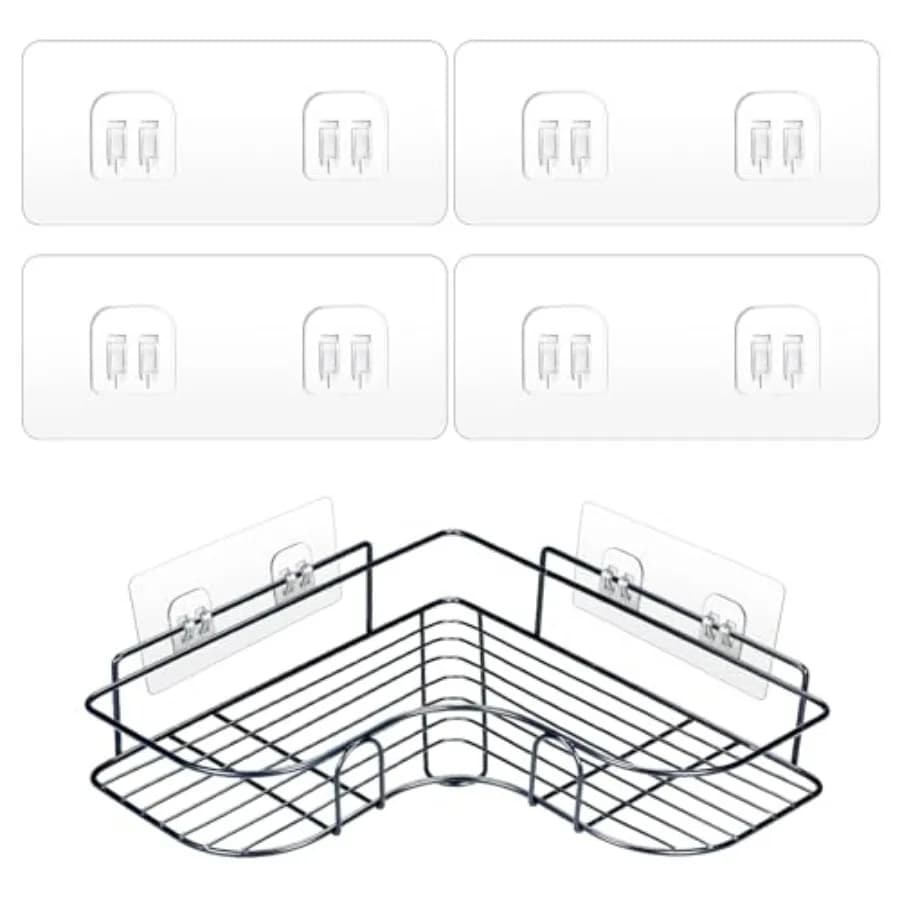 4 Pack Shower Caddy Adhesive Hooks Replacement, Strong Self-Adhesive Sticker No Drilling Waterproof Hanging Hooks for Bathroom
