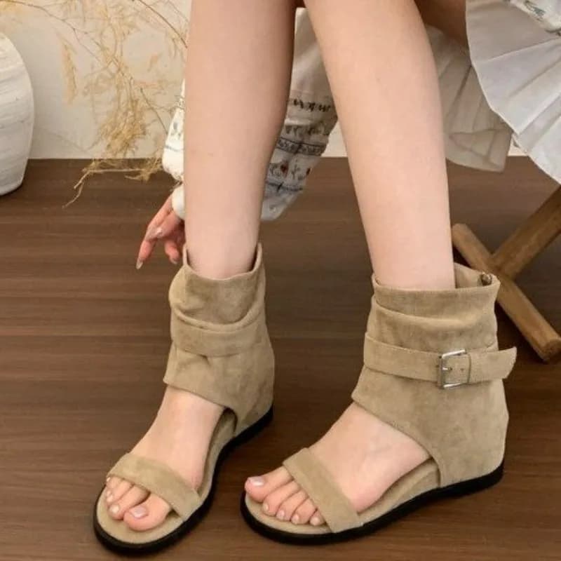 Women Boots Wedges Sandals 2026 New Open Toe Platform Women Casual Shoes Designer Outdoor Cool Boots Suede Zipper Roman Sandals