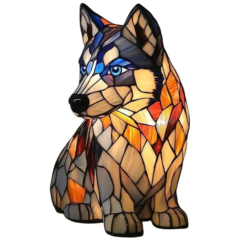 Lampada Husky in Vetro Colorato AB47, Graziosa Luce Notturna in Resina a Forma di Husky, Lampada da Comodino a LED per Camera da Letto, Soggiorno, Decorazione per la Casa, Regalo