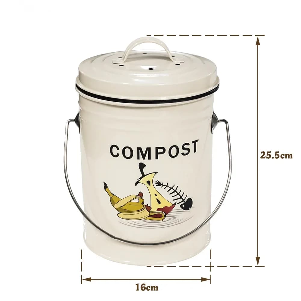 # Cestino per compost rotondo da cucina con coperchio in metallo antiruggine Compositore esterno Processore di residui alimentari Riciclare rifiuti domestici