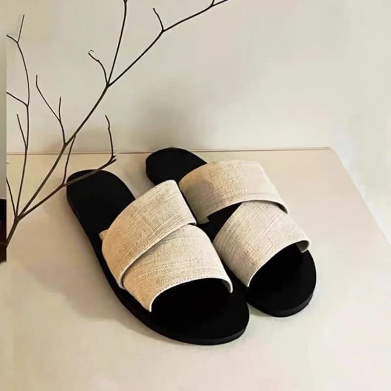 Women's Flat Sandals Dressy Summer Slide Sandals Slip on Open Toe Slippers Slides Mules with Soft Footbed for Summer Beach