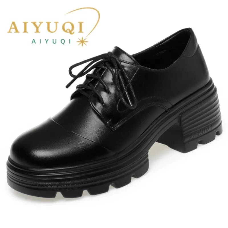 Women's Oxford Shoes 2026 New Spring Platform Shoes Women Genuine Leather Lace-Up Thick-Soled British Style Shoes For Women
