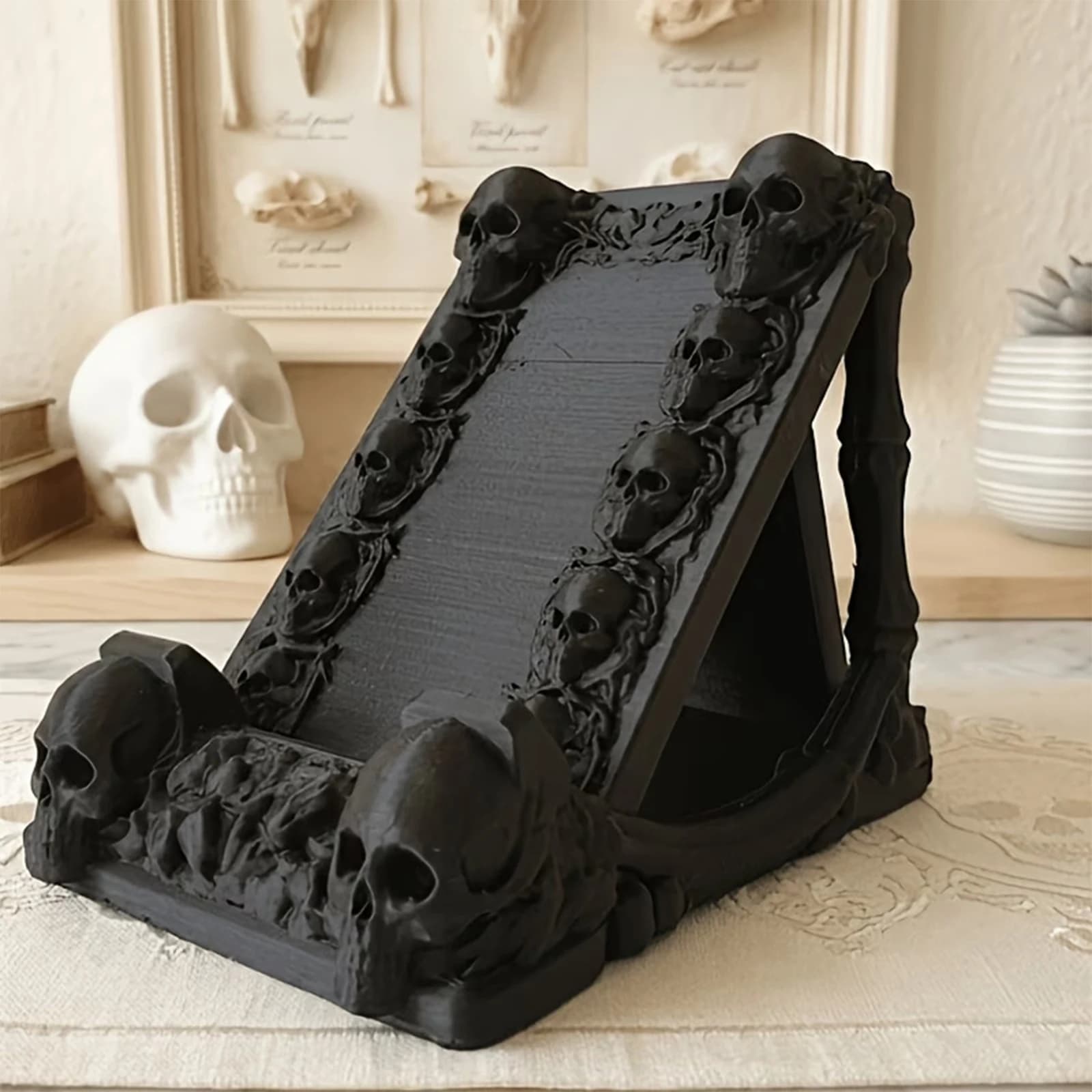 Gothic Skull Phone Holder Skeleton Head Cellphone Stand Base Multi-Purpose Mobile Holders for Halloween Home Office Decoration