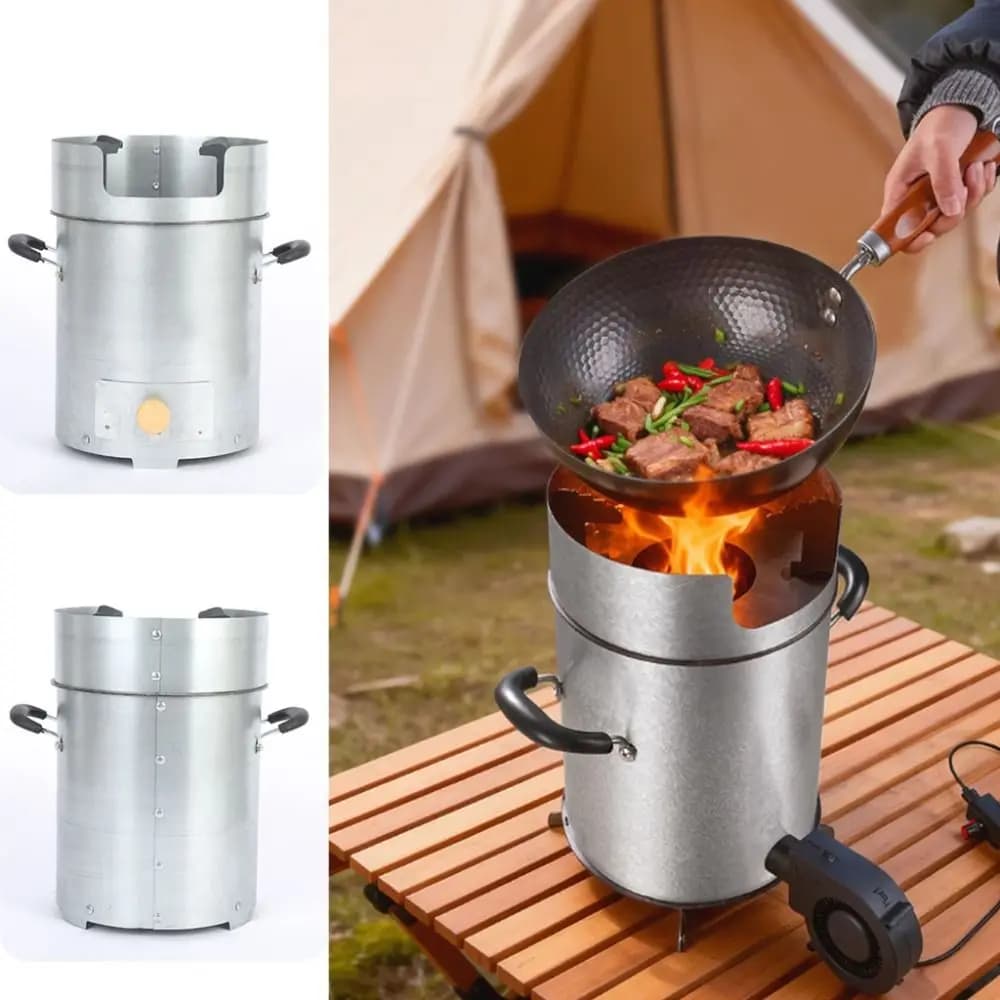 Stainless Steel Outdoor Wood Stove‘ Anti-corrosive Firewood Camping Firewood Stove 35*23cm Cylindrical Teapot Furance Party