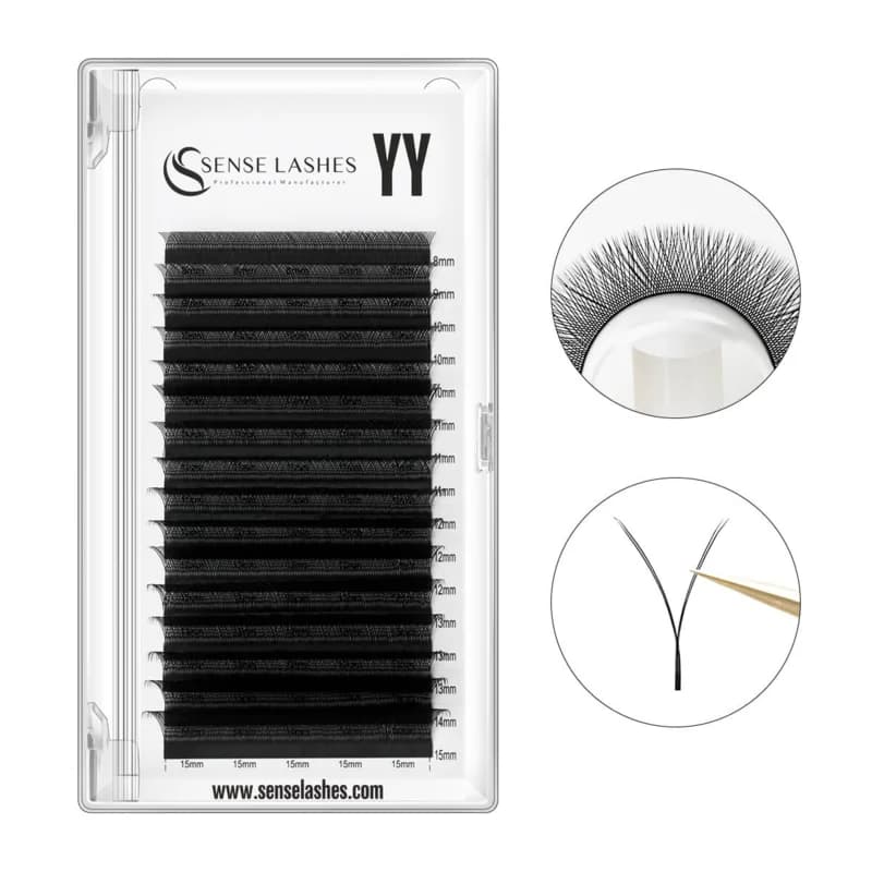 SENSE LASHES Forma YY Tessuto a mano Visone premium Luce morbida Estensione ciglia naturali Trucco Rete a rete Croce Ciglia finte
