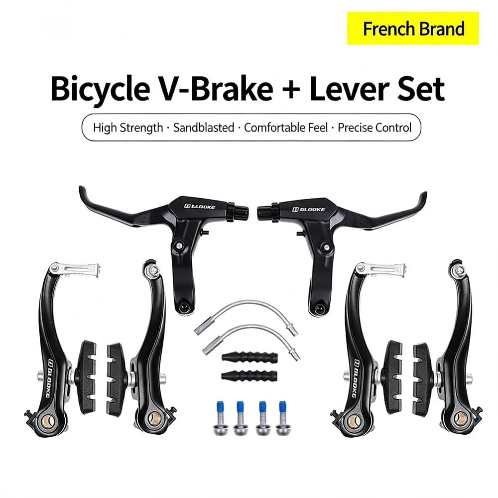 Complete Bicycle V‑Brake Set Aluminum Alloy Calipers Brake Levers Full Mounting Hardware for MTB Mountain Bike Replacement