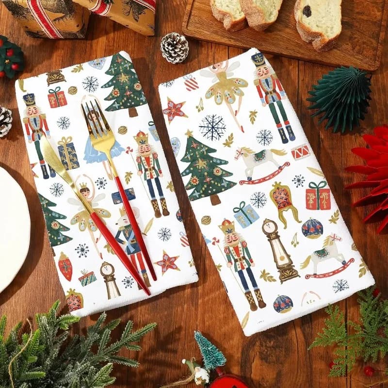 2 pezzi da cucina Natale Schiaccianoci da cucina Asciugamano da cucina Forniture per la pulizia Barra ad asciugatura rapida Strofinacci Asciugamani a mano Decor