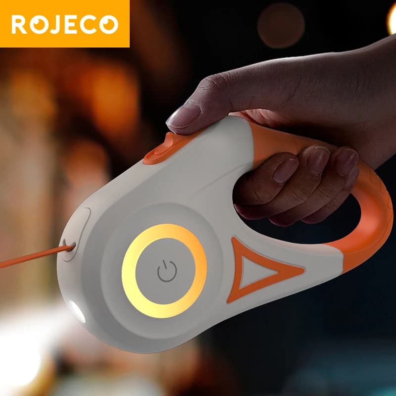 ROJECO 5M Electric Retractable Dog Grip LED Luminous Leading Bright Fashion Light Straps for Dog Puppies Pet Flexi Walking Running Lead