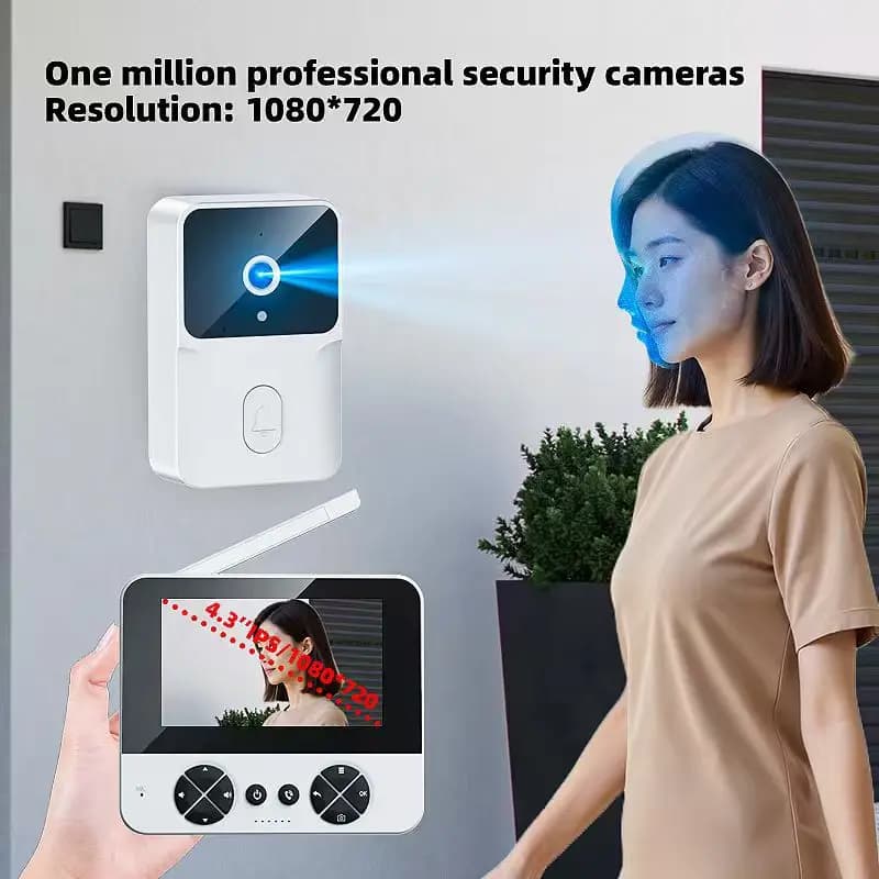 Campanello senza fili per esterni da 4,3 pollici, telecamera per porta e schermo, sveglia a 2 vie, visione notturna, citofono, supporto video, scheda TF, campanello per porta