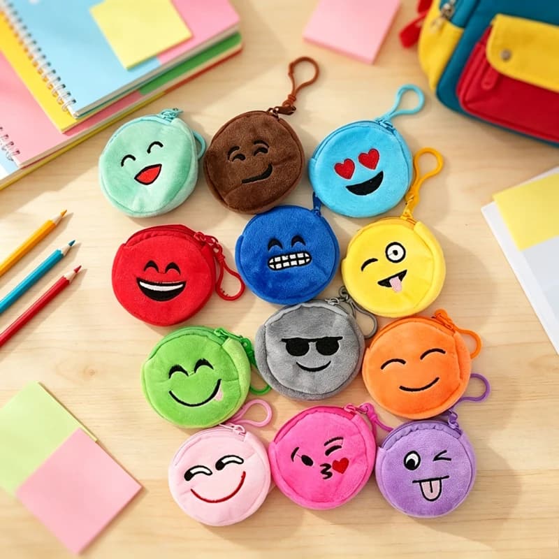 5pcs Cartoon Plush Coin Purses Various Expressions Coin Purse Ladies' Wallets Zippered Keychain Mini Purses For Daily Use