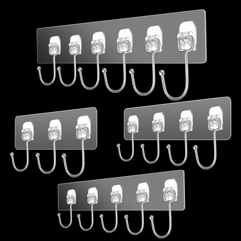 3/4/5/6 row wall hanging hooks transparent wall hooks for kitchen bathroom hooks robust towel clothes hangers organizer keychain