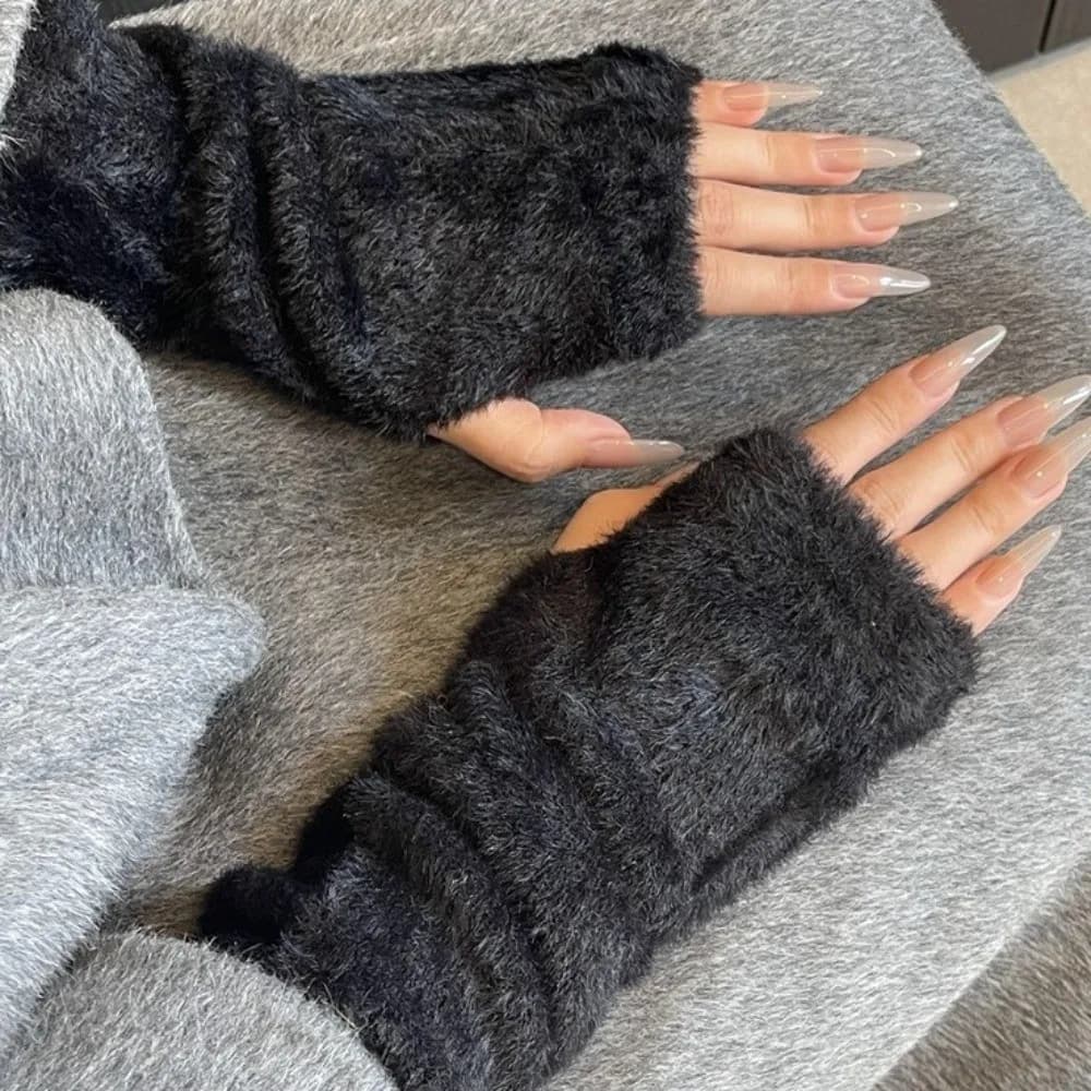 Guanti di lana Y2k con maniche calde lavorate a maglia stile coreano, copribraccio caldo in tinta unita dolce, accessori di abbigliamento