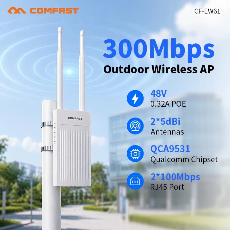 COMFAST 300/1200Mbps Outdoor Wireless AP 2.4GHz/5.8GHz High Power WiFi Access Point 5dBi Antenna 48V PoE IP66 EU/US Plug